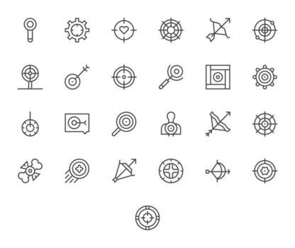 Aim Design Icons featuring 25 Display Perfect Regular Line Style vector