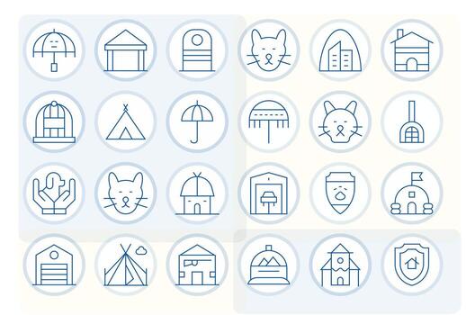 24 Pixel Optimized Icons themed around Shelter in High Resolution Thin Line format vector