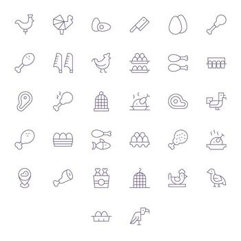 32 64x64 Thin Line Icons optimized for Poultry Display Perfect display vector