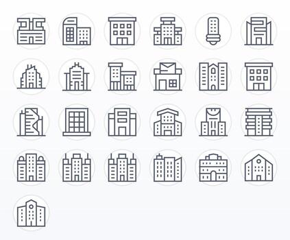 oficina edificio escalable conjunto presentando 25 píxel optimizado regular línea retina Listo íconos vector