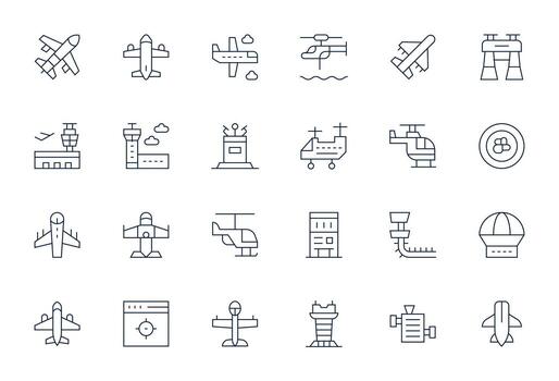 24 256x256 Icons for Landing in Editable Thin Line Format vector