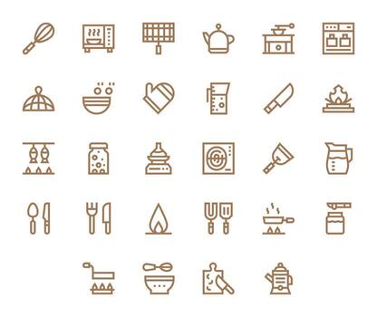 28 Icons for Kitchenware optimized in Grid Fitted 128x128 Bold Line resolution vector