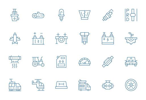Engine Design Icons featuring 24 Editable Thin Line Style vector