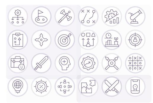 24 High Resolution Pixel Aligned Icons for Strategy in Thin Line Theme vector