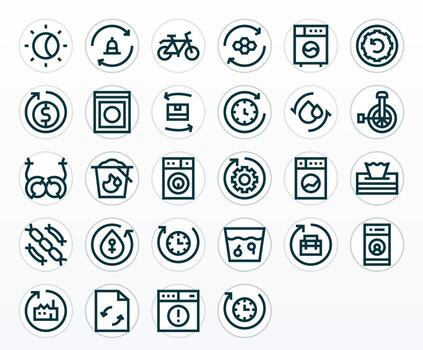 28 Bold Line Icons for Cycle in crisp High Resolution Detail Enhanced resolution vector