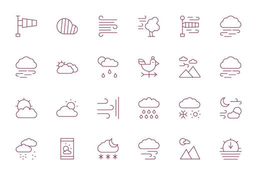Forecast Icon Pixel Aligned Set with 24 128x128 Thin Line Icons vector