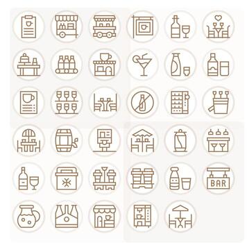 Drinks Icon Set with 35 Regular Line High Resolution Pixel Aligned Graphics vector