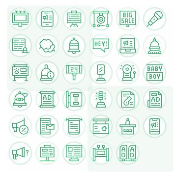 Regular Line Style Announcement Icons with 35 High Resolution Pixel Aligned Designs vector