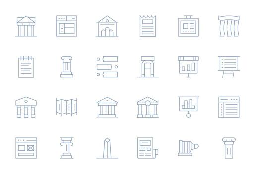 24 High Resolution Icons for Column in Pixel Aligned Thin Line Format vector