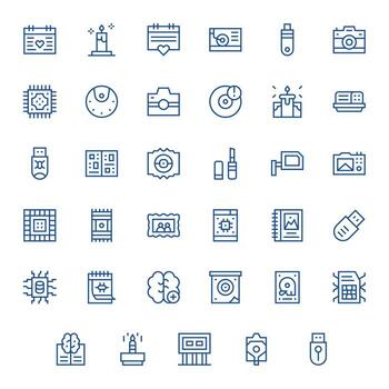 35 Icons for Memory optimized in Pixel Optimized 128x128 Regular Line resolution vector