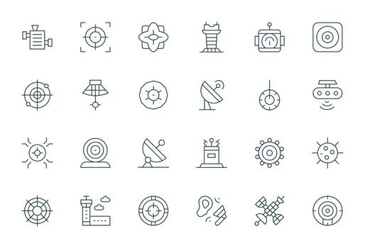 Radar Grid Fitted Set with 24 High Resolution Thin Line Icons vector