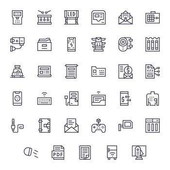35 Icons for Electronic featuring 256x256 Display Perfect Regular Line Graphics vector