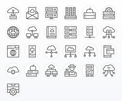 Hosting featuring 25 128x128 Icons in Regular Line Design vector