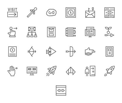 25 Regular Line Icons for Forward in crisp 128x128 PIXEL Perfect resolution vector