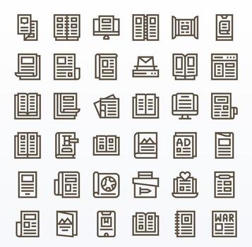 36 Icons for Magazine optimized in Editable 128x128 Bold Line resolution vector