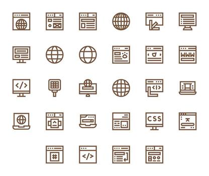 28 Pixel Aligned Bold Line Icons from Browser Collection vector