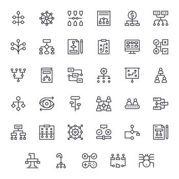35 Pixel Optimized Regular Line Icons designed for Flowchart Interface vector