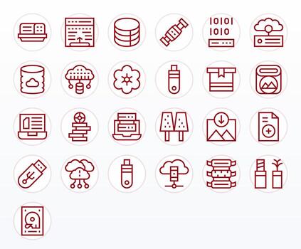 25 File Storage Pixel Optimized Icons in High Resolution Regular Line Aesthetic vector