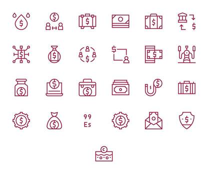 25 256x256 Regular Line Icons optimized for Dollars Display Perfect display vector