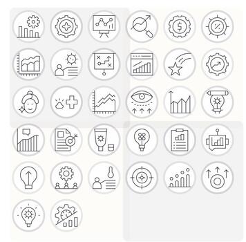 32 Icons for Improvement featuring High Resolution Grid Fitted Thin Line Graphics vector