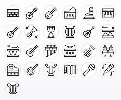 25 256x256 Pixel Optimized Icons for Musical Instrument in Regular Line Theme vector