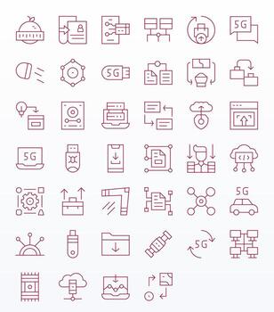 40 Delgado línea íconos para datos transferir en crujiente 128x128 píxel Perfecto resolución vector