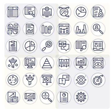 35 alto resolución íconos para datos análisis con monitor Perfecto regular línea claridad vector