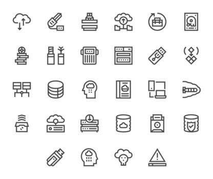 Data Backup PIXEL Perfect Set with 28 64x64 Bold Line Icons vector