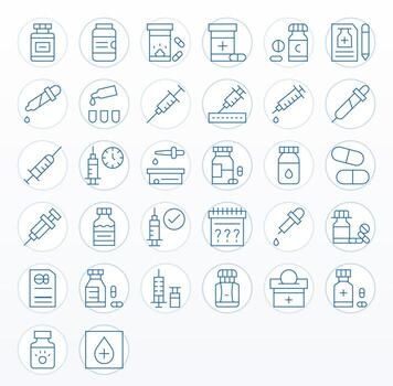 32 PIXEL Perfect Thin Line Icons designed for Dosage Interface vector