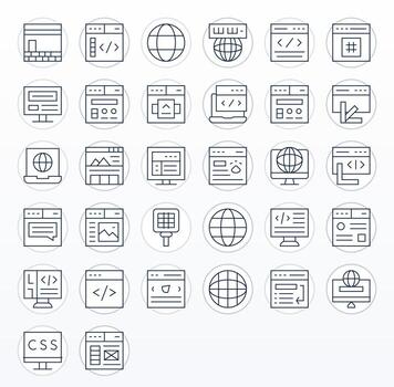 Browser Modern Collection with 32 Thin Line Retina Ready Grid Fitted Icons vector
