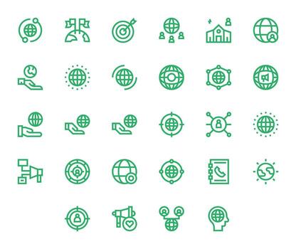 28 Grid Fitted Icons themed around Outreach in High Resolution Bold Line format vector