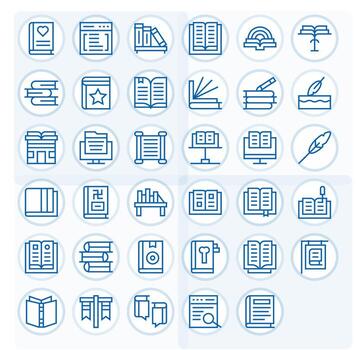 35 Pixel Optimized Regular Line Icons designed for Literature Interface vector