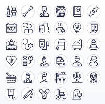Therapy Scalable Set featuring 35 Editable Regular Line Retina Ready Icons vector