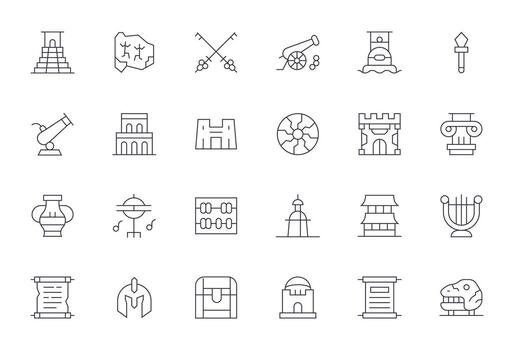 24 Thin Line Icons from Ancient in 256x256 PIXEL Perfect Quality vector