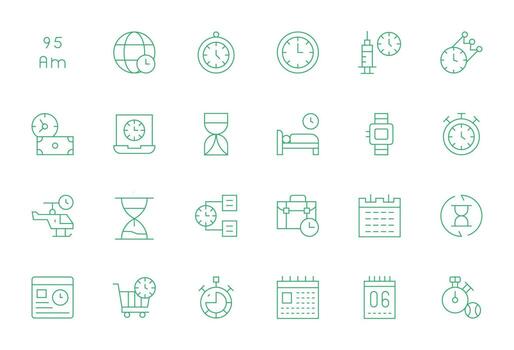 24 Thin Line Pixel Optimized Designs for Time 128x128 Icons vector