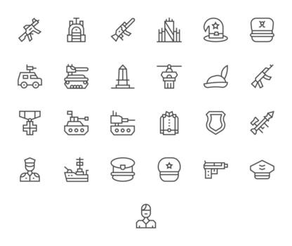 25 íconos para Ejército optimizado en monitor Perfecto 128x128 regular línea resolución vector