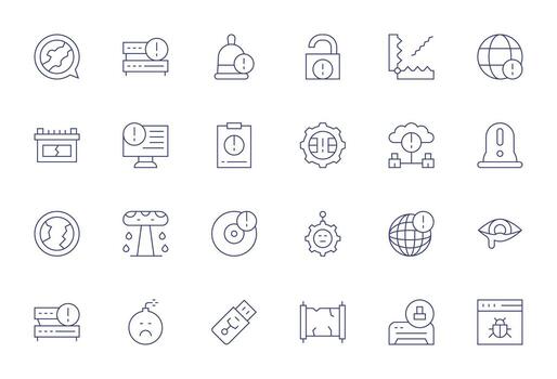 24 íconos para mal funcionamiento optimizado en monitor Perfecto 256x256 Delgado línea resolución vector