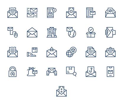 25 Icons inspired by Mail in Pixel Aligned High Resolution Regular Line quality vector
