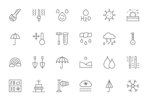 clima icono arsenal con 24 alto resolución Delgado línea monitor Perfecto diseños vector