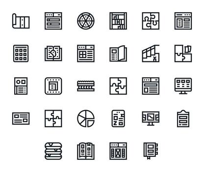 28 128x128 Icons for Sections in Grid Fitted Bold Line Format vector
