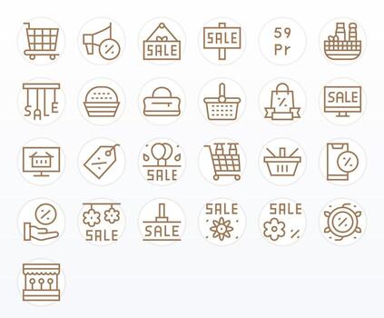 Shopping Scalable Set featuring 25 Grid Fitted Regular Line 128x128 Icons vector