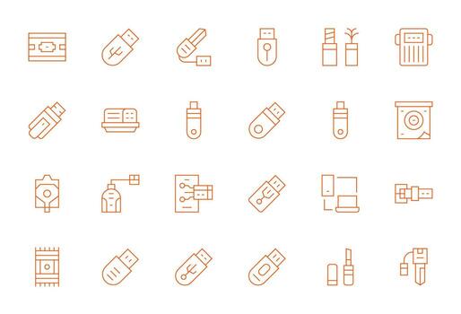 Flash Drive featuring 24 256x256 Icons in Thin Line Design vector