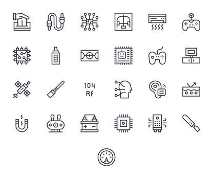 Regular Line Style Electronics Icons with 25 256x256 Pixel Optimized Designs vector