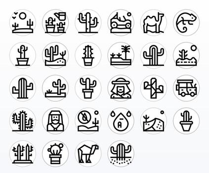 28 64x64 Icons for Desert in Pixel Aligned Bold Line Format vector