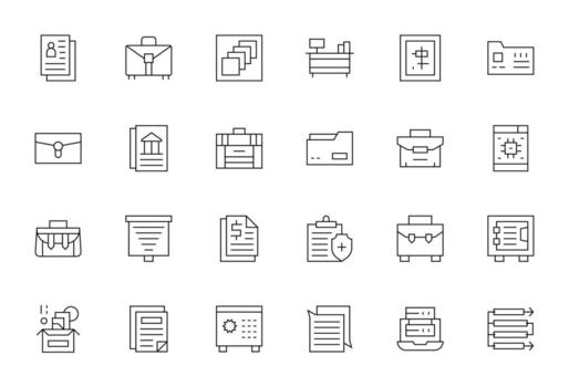Documents Visual Pack containing 24 Thin Line Grid Fitted Icons vector