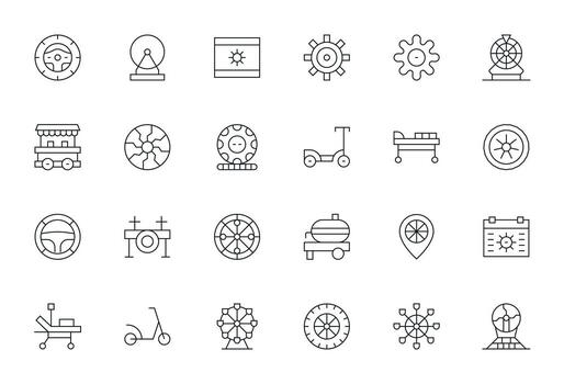 24 Thin Line Icons designed for Wheel in 256x256 Pixel Aligned format vector