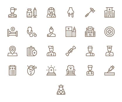 Regular Line PIXEL Perfect Icons from Physician Set with 25 High Resolution Icons vector