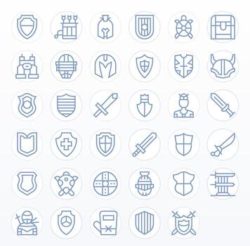 Armor Modern Collection with 35 Regular Line 256x256 Pixel Optimized Icons vector