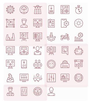 40 cuadrícula equipado íconos temática alrededor tablero en 256x256 Delgado línea formato vector