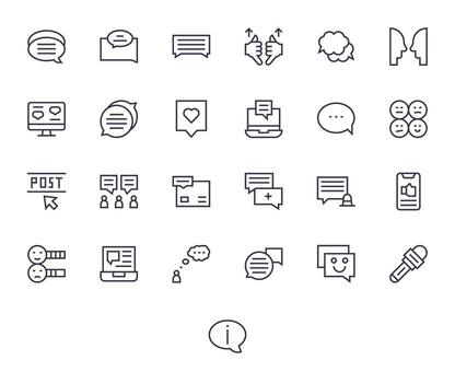 25 High Resolution Editable Icons for Comment in Regular Line Theme vector